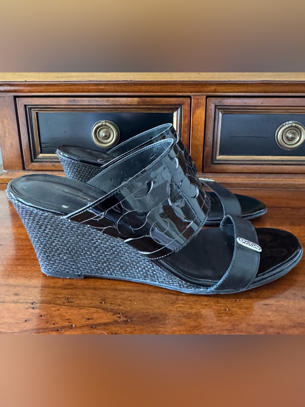 Brighton Wedge Black Sandals
